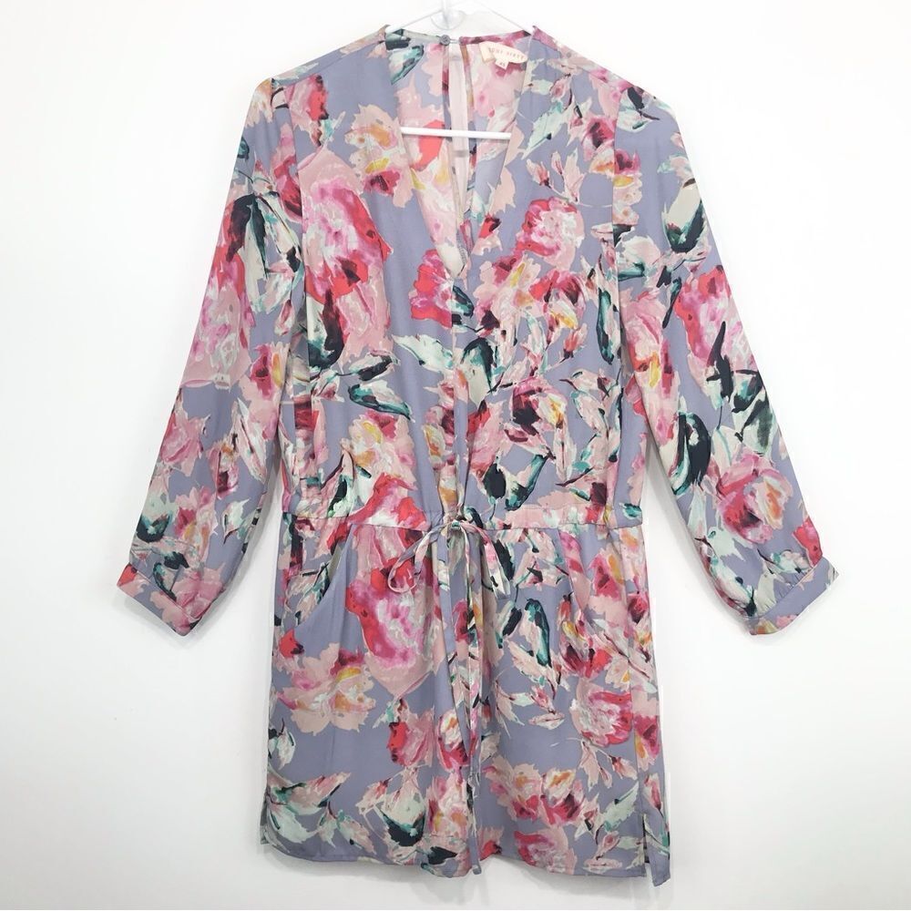 Eight Sixty Lavender Floral Print Long Sleeve Mini Dress